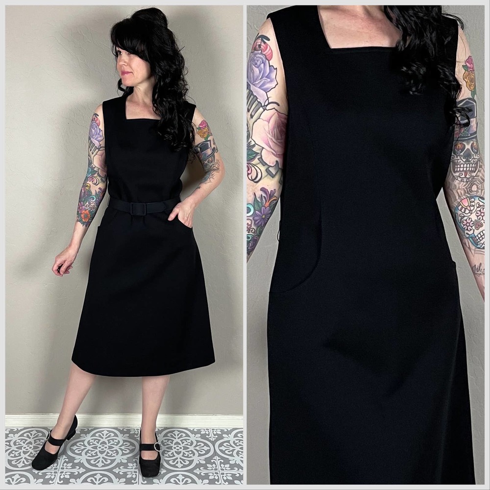 Vintage 1970s Black Sleeveless A-Line Dress